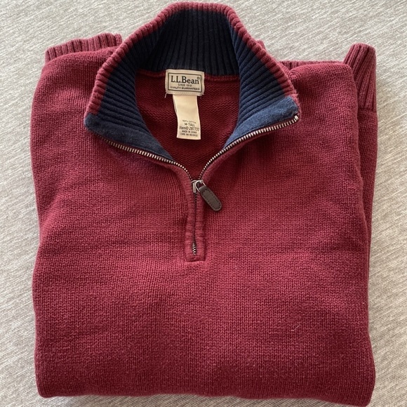 L.L. Bean Other - L.l. Bean Double L Sweater 1/4 Zip Cotton Men's Tall, Medium, Burgundy Maroon
